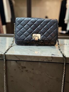 Charles & Keith Black Quilted Crossbody Bag with Chain Strap high-end luxury​​​